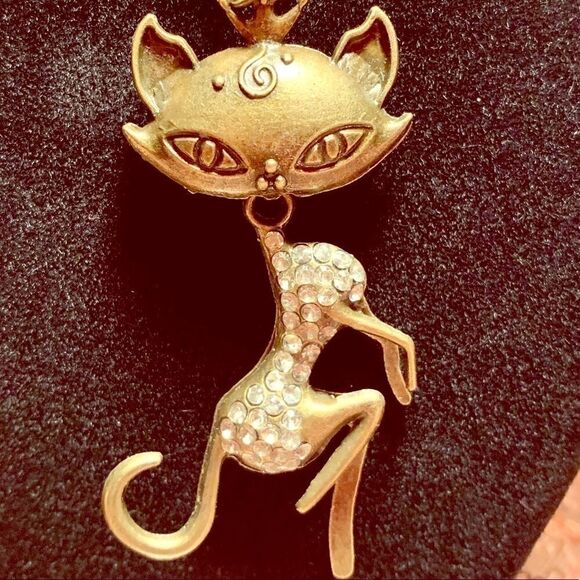 💛HP💛 Bronze Jointed Kitty Necklace with Crystals - Picture 1 of 3